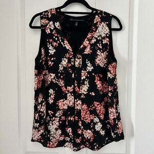 WHBM Sleeveless Floral Black Top